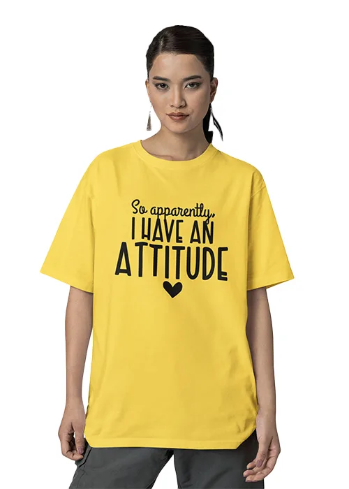 "SO APPARENTLY I HAVE AN ATTITUDE" Graphic Printed WOMEN's DROP SHOULDER OVERSIZED TEEs - Image 3