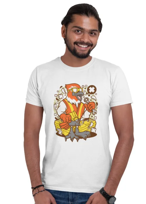 "BIRD MECHANIC" Graphic printed  MEN's ROUND NECK HALF SLEEVE T SHIRT