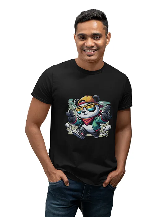 "COOL PANDA" Graphic printed  MEN's ROUND NECK HALF SLEEVE T SHIRT - Image 5