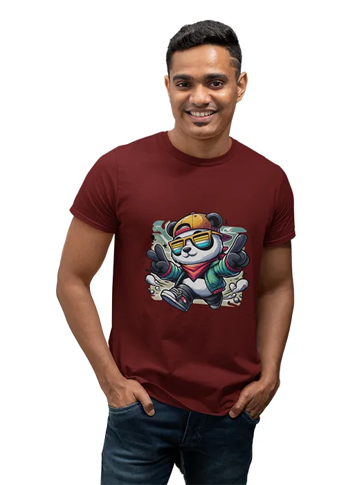 "COOL PANDA" Graphic printed  MEN's ROUND NECK HALF SLEEVE T SHIRT - Image 4