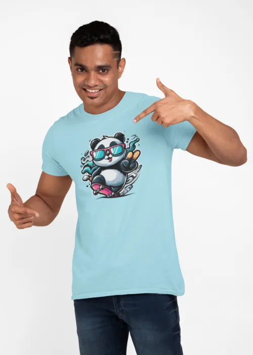 "COOL PANDA SKATEBOARD" Graphic printed  MEN's ROUND NECK HALF SLEEVE T SHIRT - Image 6