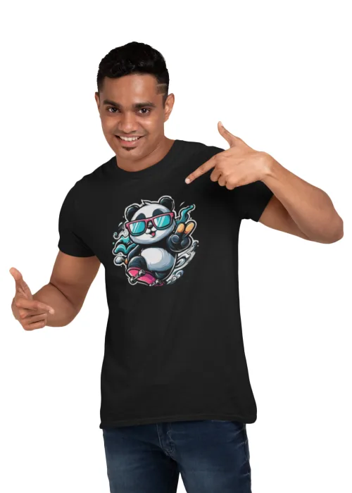 "COOL PANDA SKATEBOARD" Graphic printed  MEN's ROUND NECK HALF SLEEVE T SHIRT