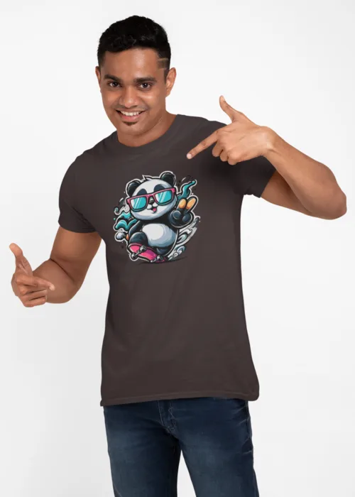 "COOL PANDA SKATEBOARD" Graphic printed  MEN's ROUND NECK HALF SLEEVE T SHIRT - Image 4