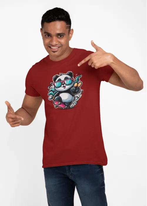 "COOL PANDA SKATEBOARD" Graphic printed  MEN's ROUND NECK HALF SLEEVE T SHIRT - Image 8