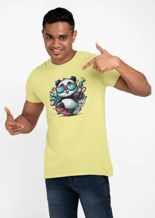 "COOL PANDA SKATEBOARD" Graphic printed  MEN's ROUND NECK HALF SLEEVE T SHIRT - Image 2