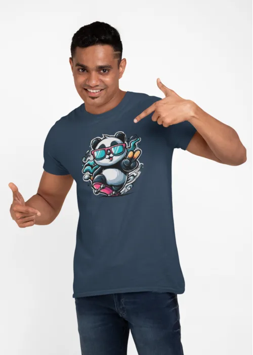"COOL PANDA SKATEBOARD" Graphic printed  MEN's ROUND NECK HALF SLEEVE T SHIRT - Image 3