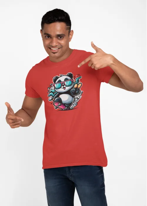 "COOL PANDA SKATEBOARD" Graphic printed  MEN's ROUND NECK HALF SLEEVE T SHIRT - Image 9