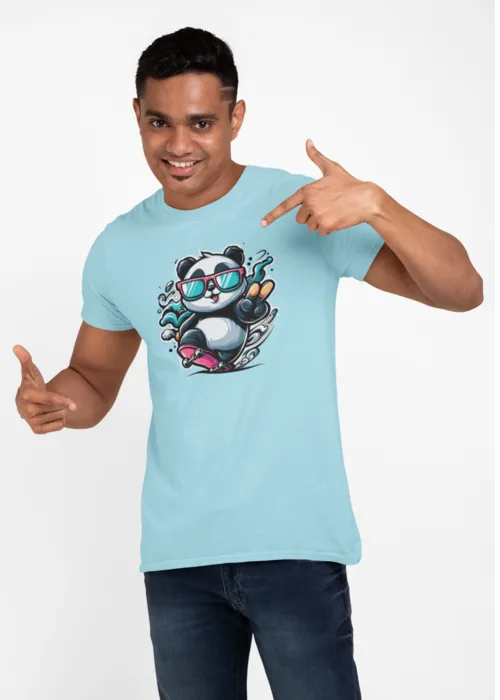 "COOL PANDA SKATEBOARD" Graphic printed  MEN's ROUND NECK HALF SLEEVE T SHIRT - Image 7