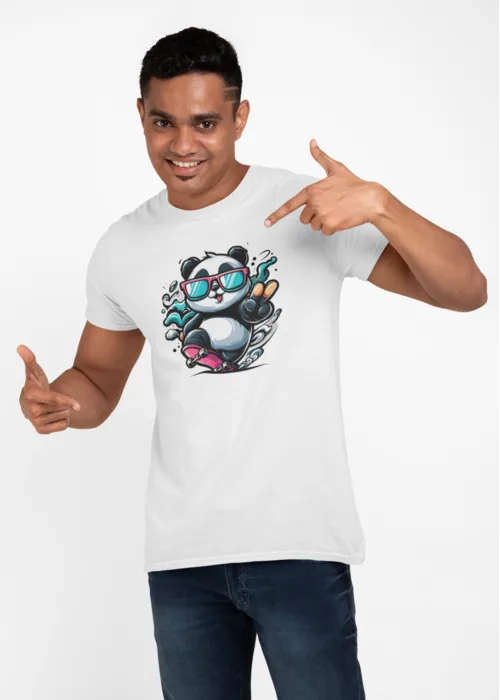 "COOL PANDA SKATEBOARD" Graphic printed  MEN's ROUND NECK HALF SLEEVE T SHIRT - Image 10