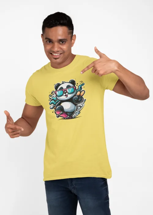 "COOL PANDA SKATEBOARD" Graphic printed  MEN's ROUND NECK HALF SLEEVE T SHIRT - Image 5
