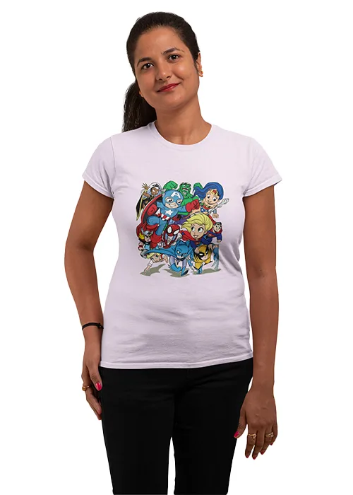 "CUTE MARVEL HEROES" Graphic Printed WOMEN's ROUND NECK HALF SLEEVE TSHIRT - Image 6