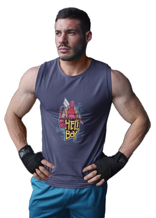 "HELL BOY" Graphic printed MEN's ROUND NECK SLEEVELESS T-SHIRT - Image 4