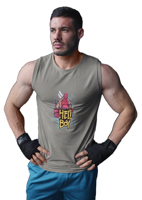 "HELL BOY" Graphic printed MEN's ROUND NECK SLEEVELESS T-SHIRT - Image 3