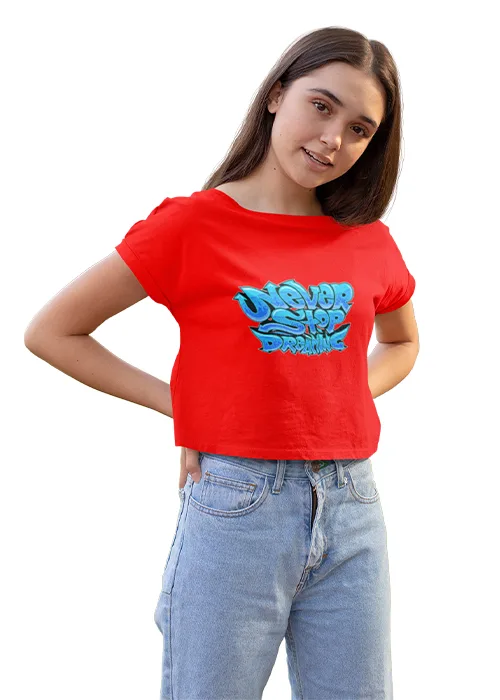 "NEVER STOP DREAMING" Graphic Printed WOMEN's CROP TOP - Image 3