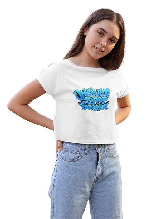 "NEVER STOP DREAMING" Graphic Printed WOMEN's CROP TOP - Image 4