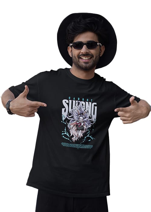 "ONE PIECE - CARROT" Graphic printed MEN's OVERSIZED ROUND NECK HALF SLEEVE T-SHIRT - Image 5