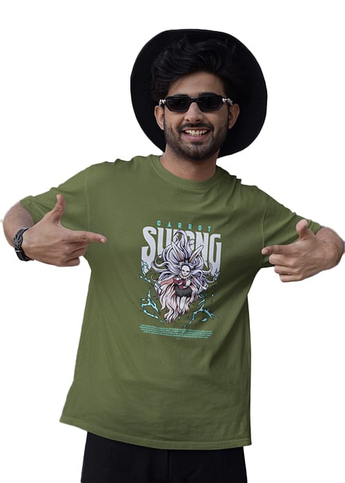 "ONE PIECE - CARROT" Graphic printed MEN's OVERSIZED ROUND NECK HALF SLEEVE T-SHIRT - Image 9