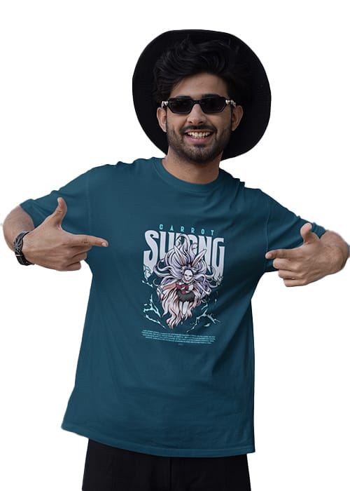 "ONE PIECE - CARROT" Graphic printed MEN's OVERSIZED ROUND NECK HALF SLEEVE T-SHIRT - Image 7