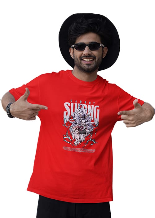 "ONE PIECE - CARROT" Graphic printed MEN's OVERSIZED ROUND NECK HALF SLEEVE T-SHIRT - Image 3