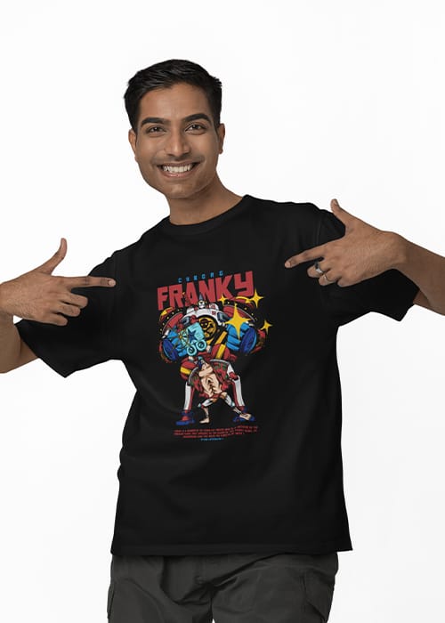 "ONE PIECE - FRANKY" Graphic printed MEN's OVERSIZED ROUND NECK HALF SLEEVE T-SHIRT - Image 3