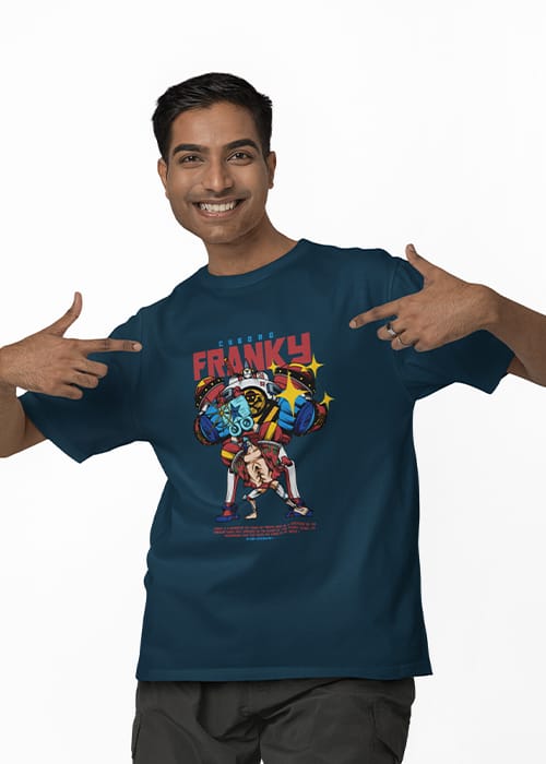"ONE PIECE - FRANKY" Graphic printed MEN's OVERSIZED ROUND NECK HALF SLEEVE T-SHIRT - Image 4