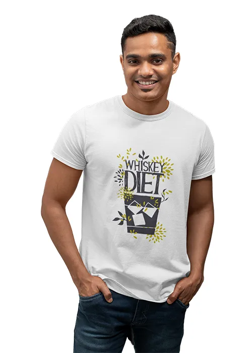 "WHISKEY DIET" Graphic printed MEN's ROUND NECK HALF SLEEVE T SHIRT - Image 2