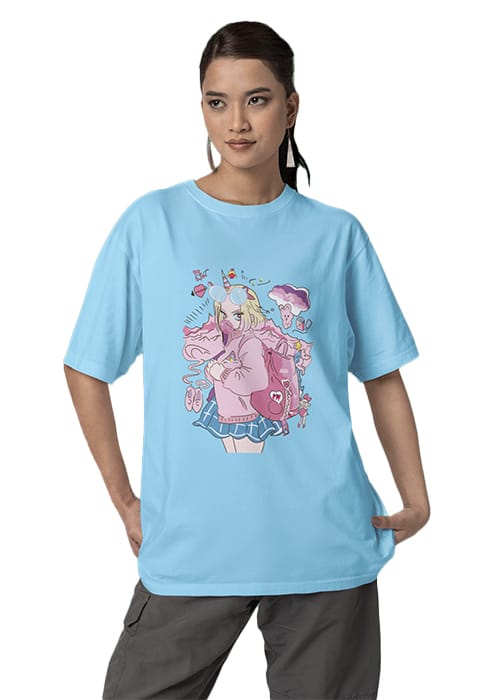 "UNICORN GIRL" Graphic Printed WOMEN's DROP SHOULDER OVERSIZED TEEs - Image 3