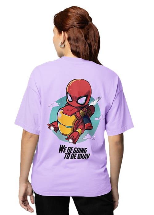"SPIDER-MAN & IRON-MAN" Graphic printed WOMEN's DROP SHOULDER OVERSIZED TEEs - Image 5
