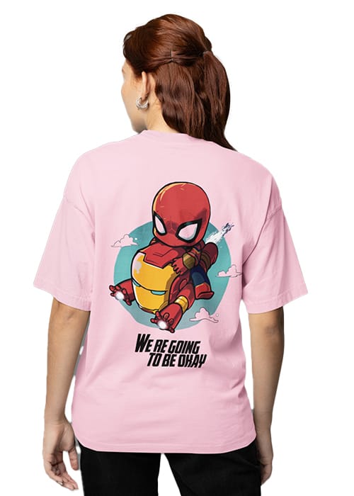 "SPIDER-MAN & IRON-MAN" Graphic printed WOMEN's DROP SHOULDER OVERSIZED TEEs - Image 3