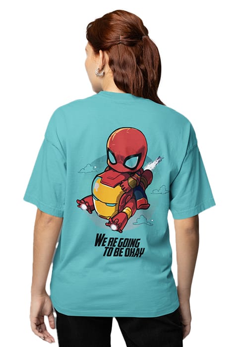 "SPIDER-MAN & IRON-MAN" Graphic printed WOMEN's DROP SHOULDER OVERSIZED TEEs - Image 4