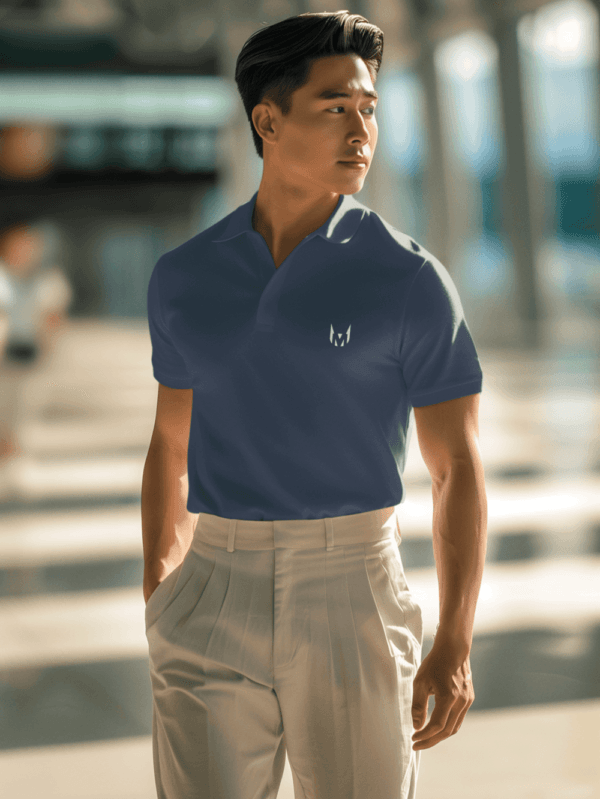 Man wearing MEN's POLO T-SHIRT (NAVY BLUE)