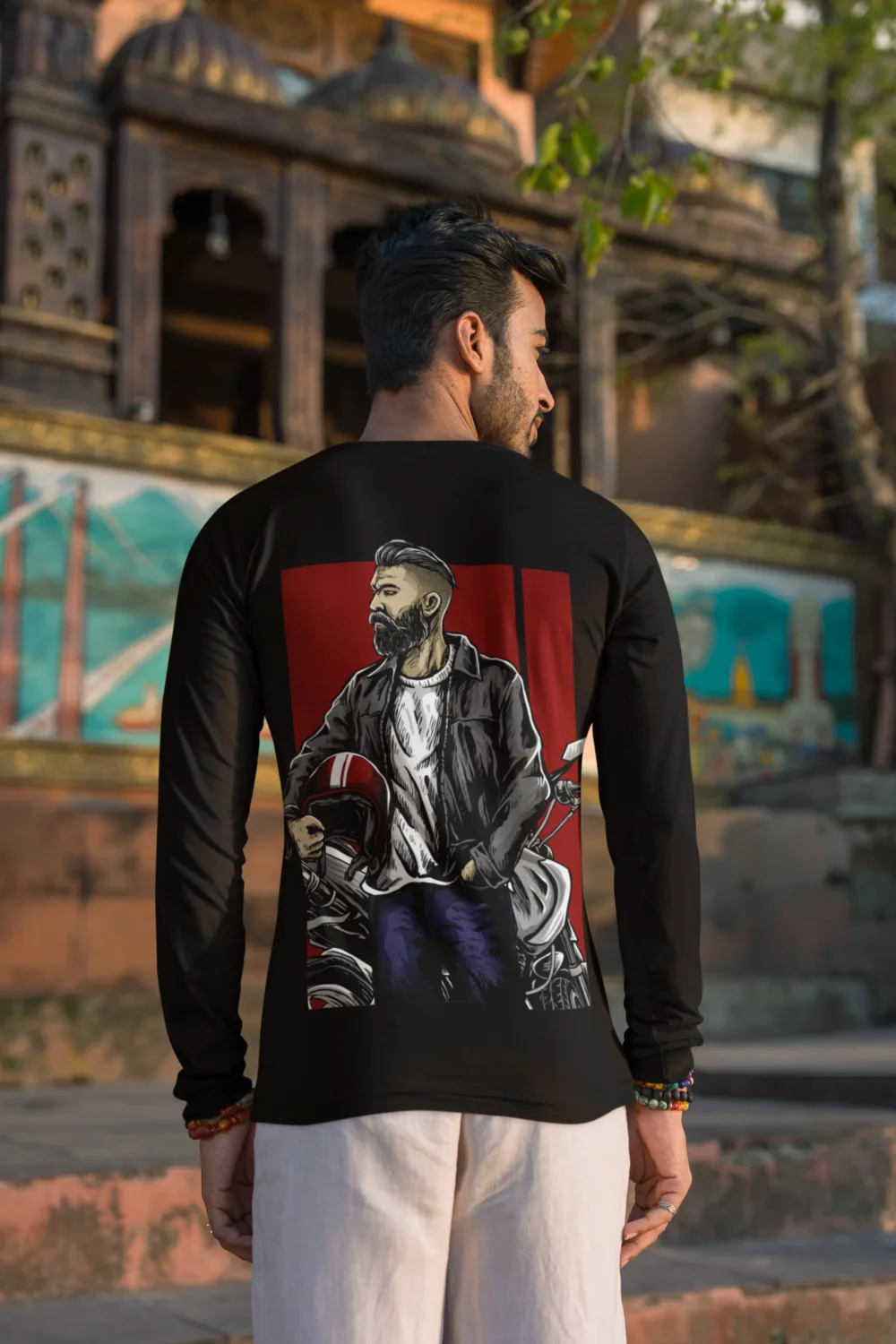 Man wearing ROUND NECK FULL SLEEVE T-SHIRT