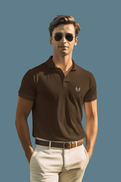 Man wearing MEN's POLO T-SHIRT (COFFEE BROWN)
