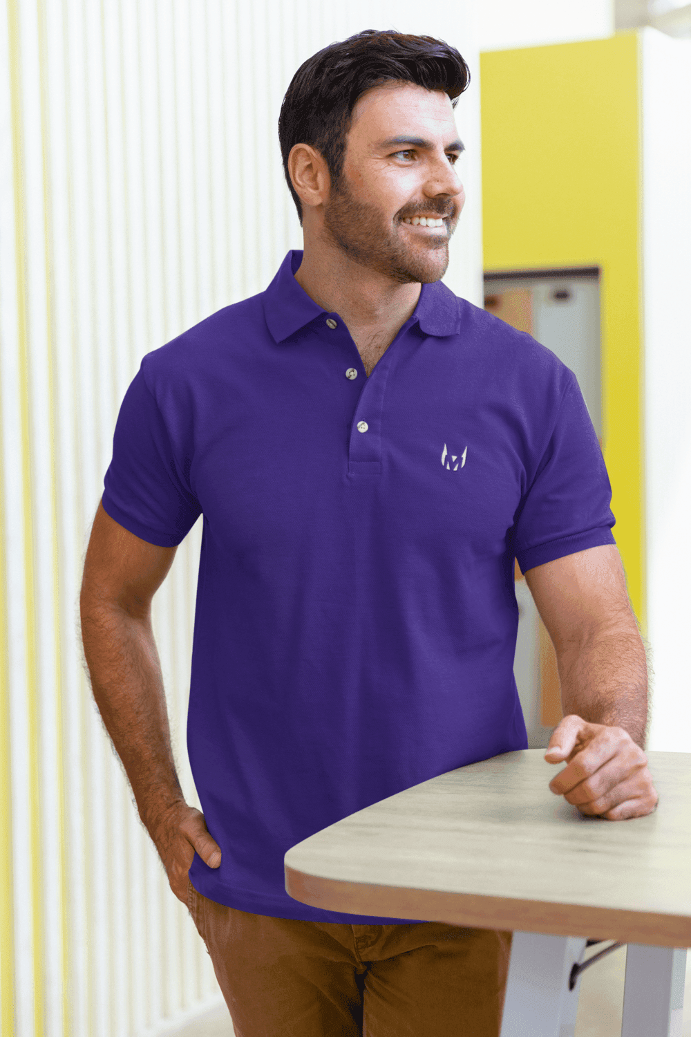 Man wearing MEN's POLO T-SHIRT (PURPLE)