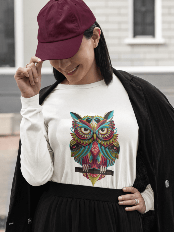 Woman wearing OWL WOMEN's ROUND NECK FULL SLEEVE T-SHIRT