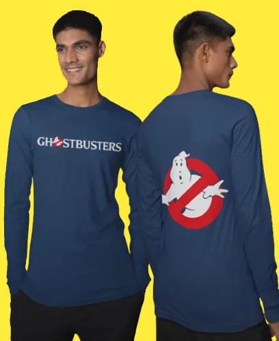 Man wearing GHOSTBUSTER MEN's ROUND NECK FULL SLEEVE T-SHIRT both front & back view