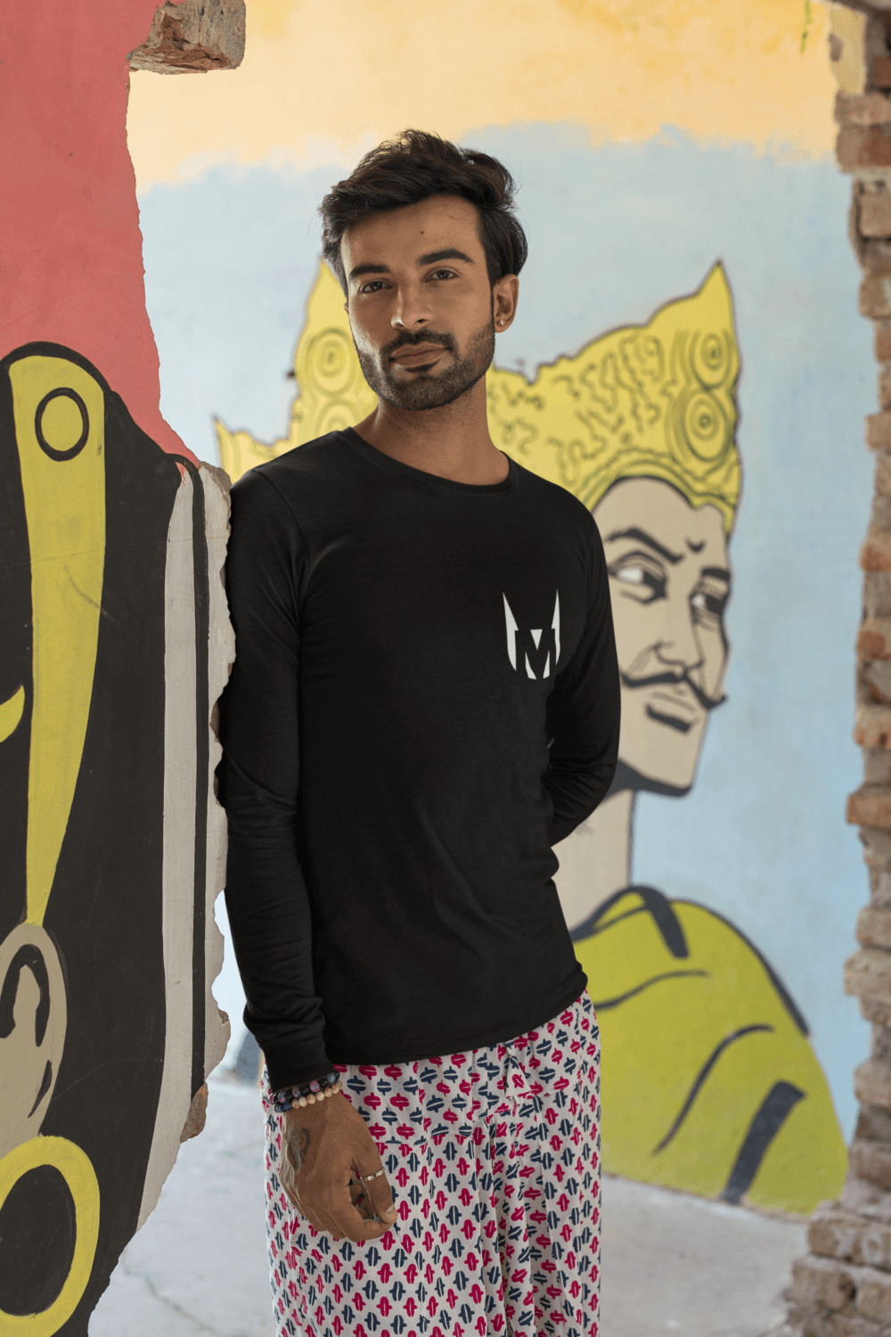 Man wearing UM ORIGINAL BLACK MEN's ROUND NECK FULL SLEEVE T-SHIRTS