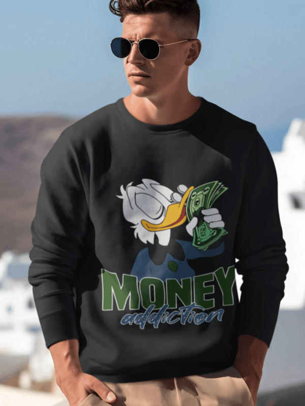 Man wearing MONEY ADDICTION MEN's SWEATSHIRT
