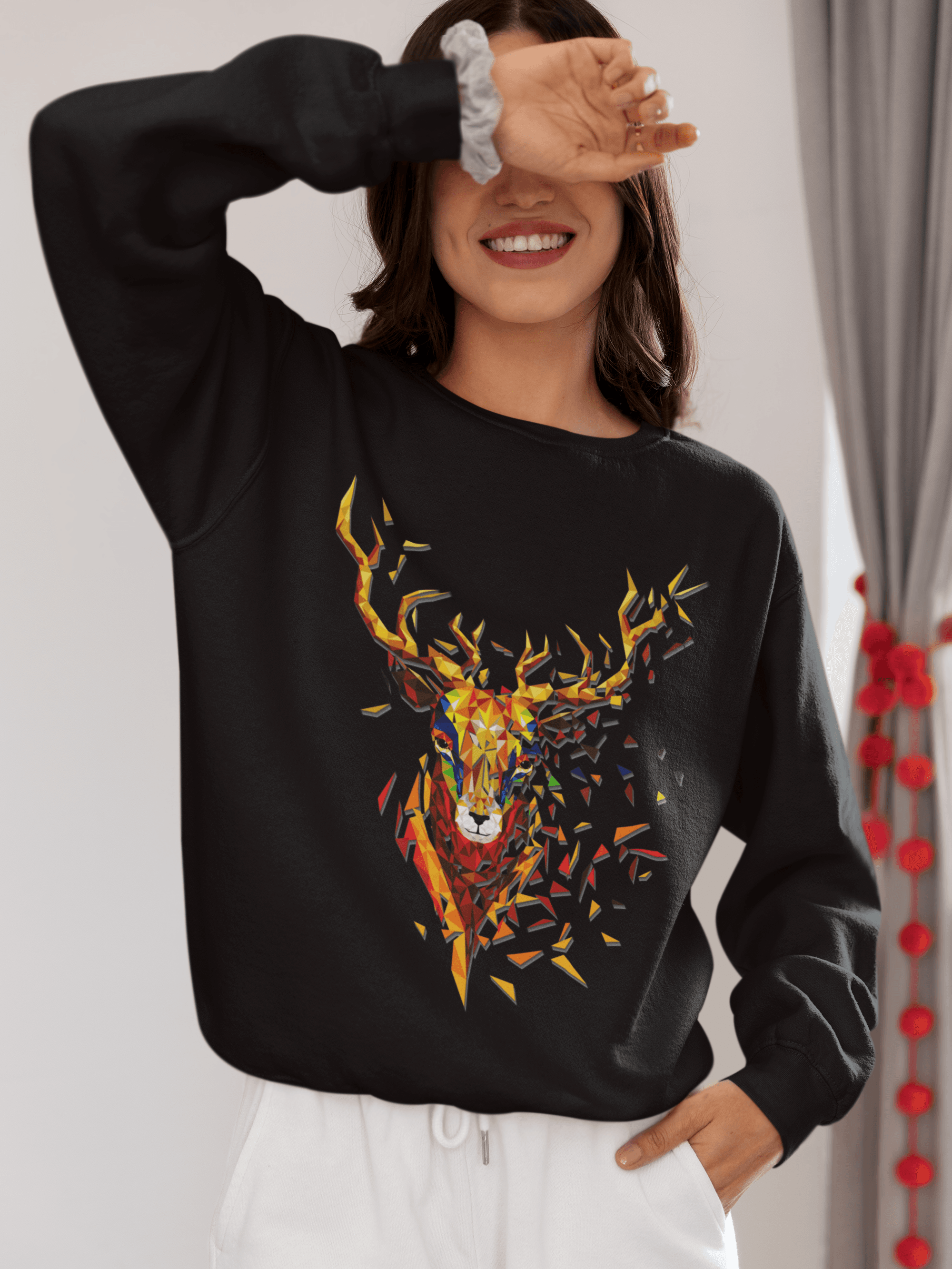 Woman wearing DEER WOMEN's SWEATSHIRT