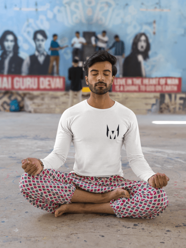 Man wearing UM ORIGINAL WHITE MEN's ROUND NECK FULL SLEEVE T-SHIRTS