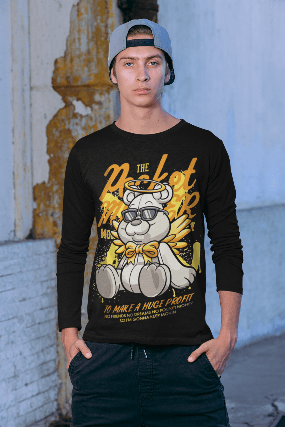 Man wearing THE POCKET MONER MEN's ROUND NECK FULL SLEEVE T-SHIRT