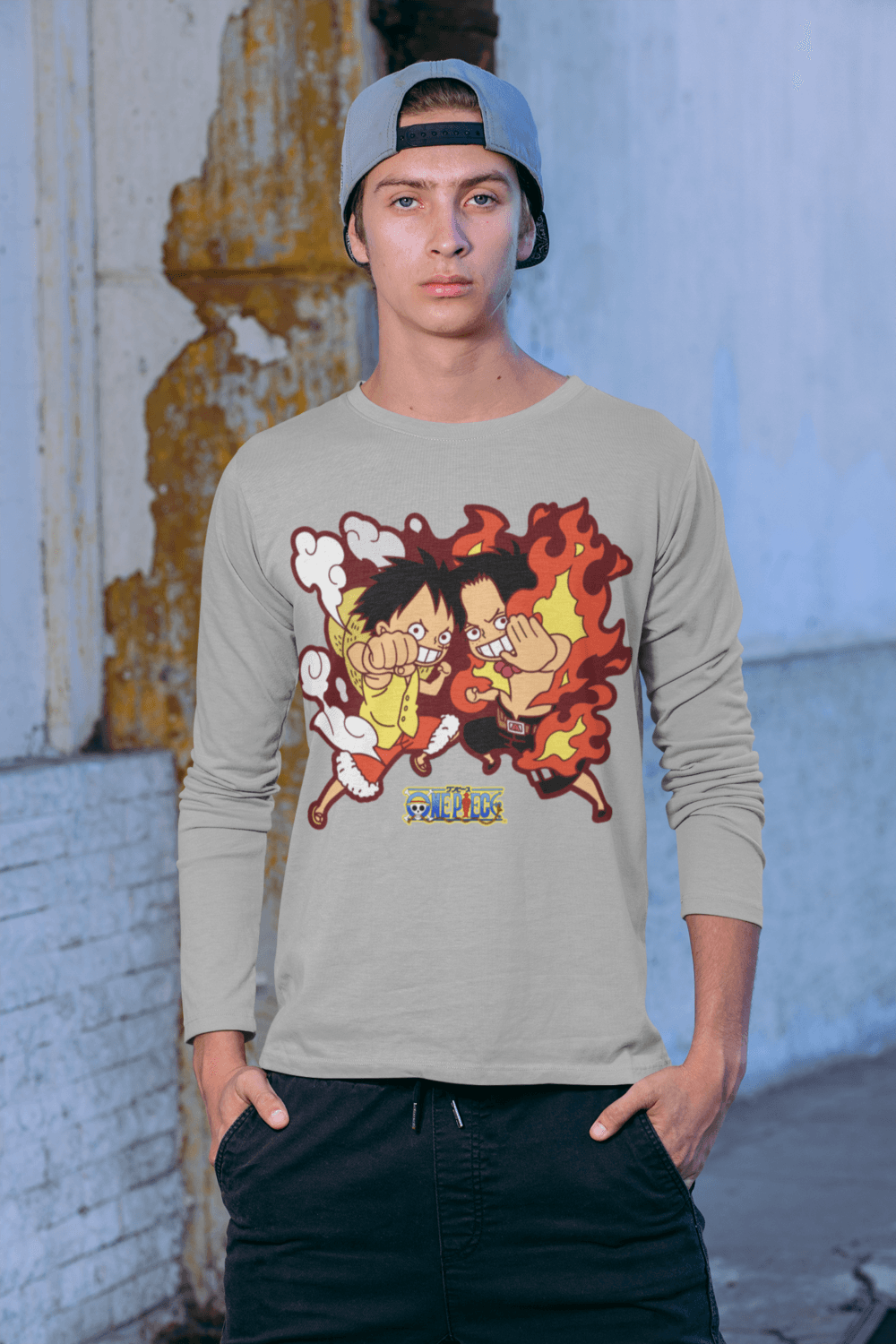 Man wearing ONE PIECE MEN's ROUND NECK FULL SLEEVE T-SHIRT