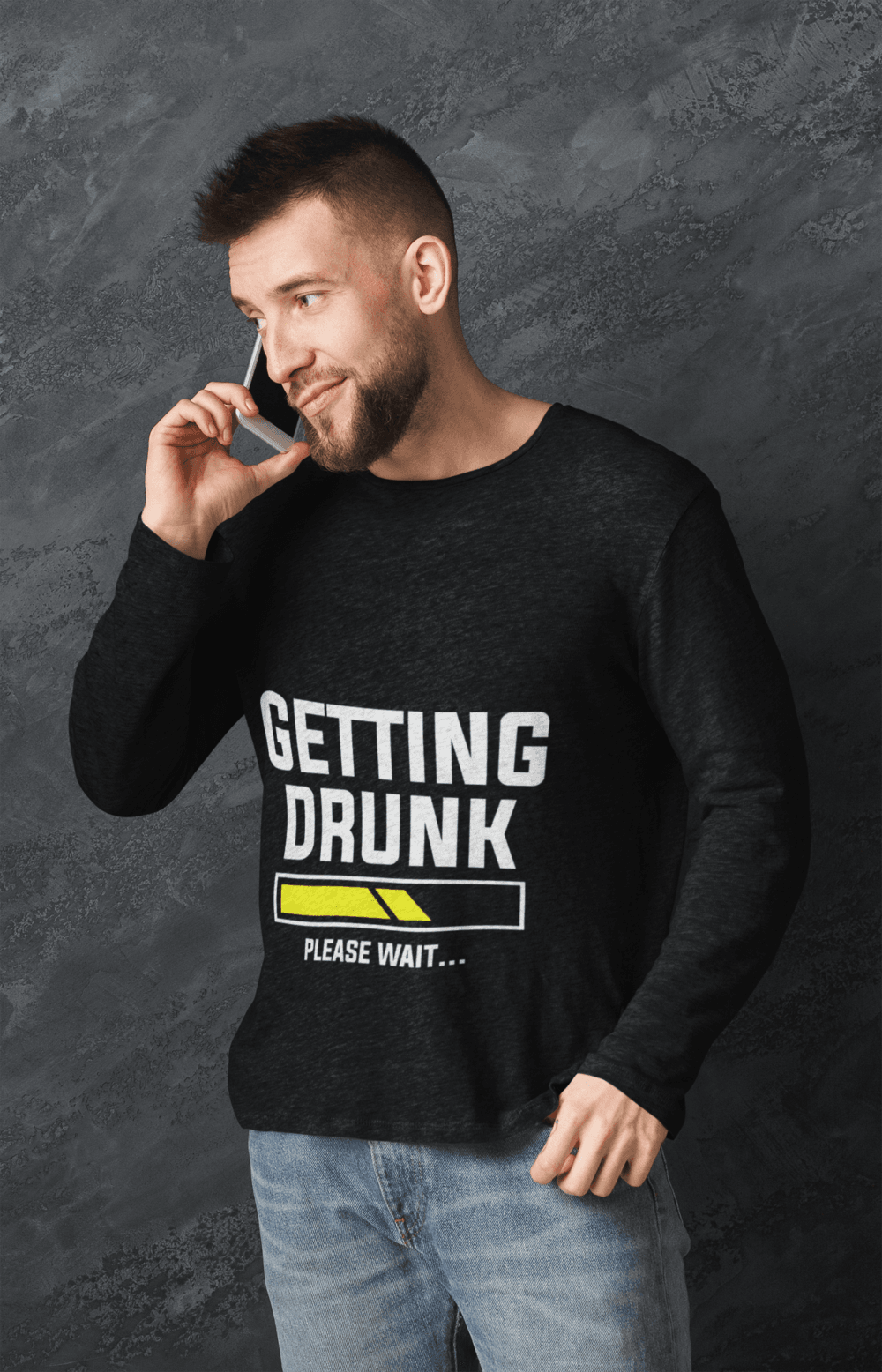 GETTING DRUNK PLEASE WAIT MEN's ROUND NECK FULL SLEEVE T-SHIRT